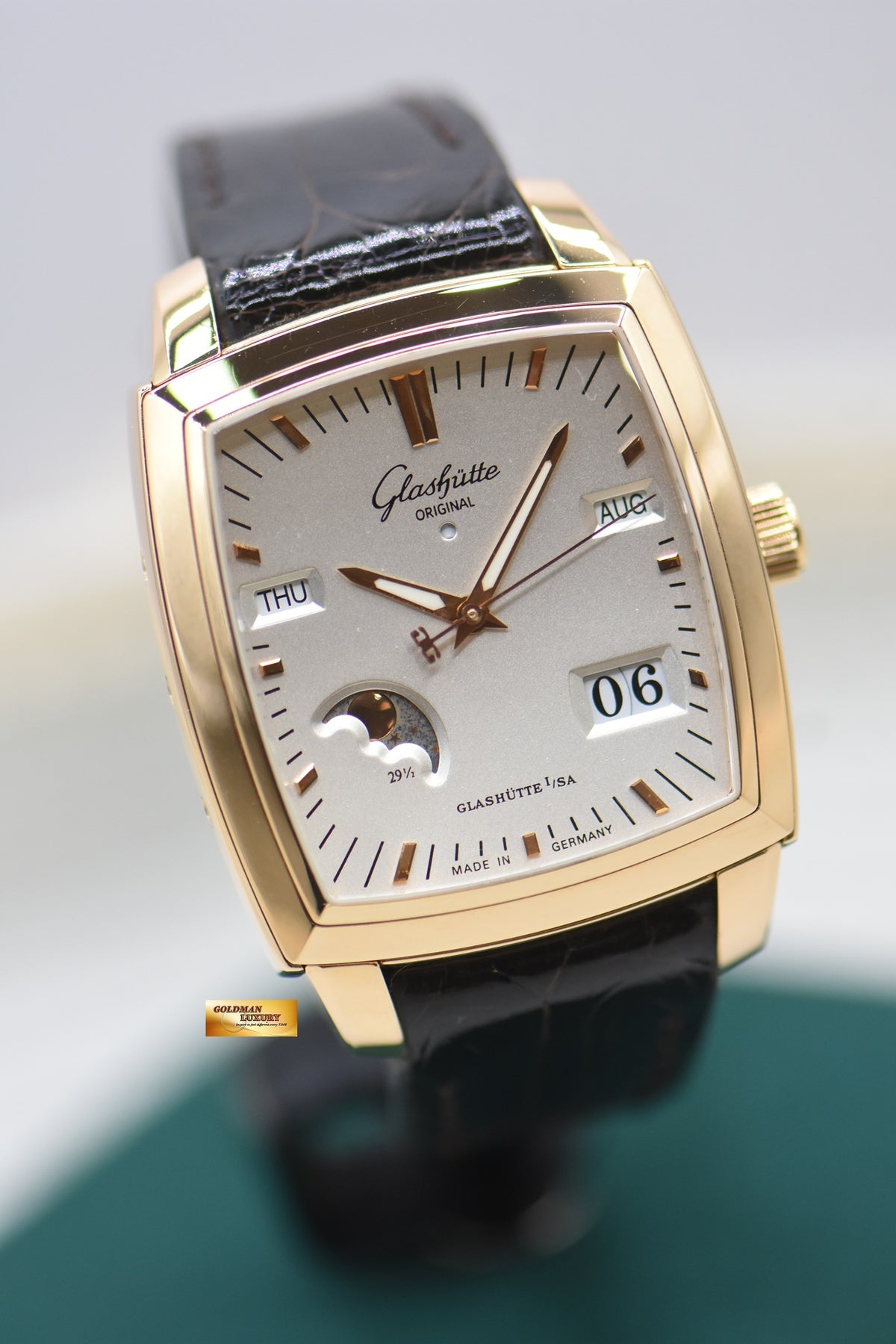 GLASHUTTE ORIGINAL SENATOR KARREE PERPETUAL CALENDAR MOONPHASE ROSE GOLD IN LEATHER STRAP AUTOMATIC 39-51-01-01-04 (MINT)