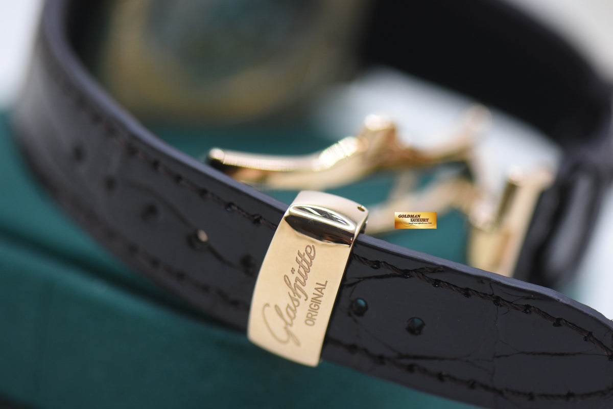 GLASHUTTE ORIGINAL SENATOR KARREE PERPETUAL CALENDAR MOONPHASE ROSE GOLD IN LEATHER STRAP AUTOMATIC 39-51-01-01-04 (MINT)
