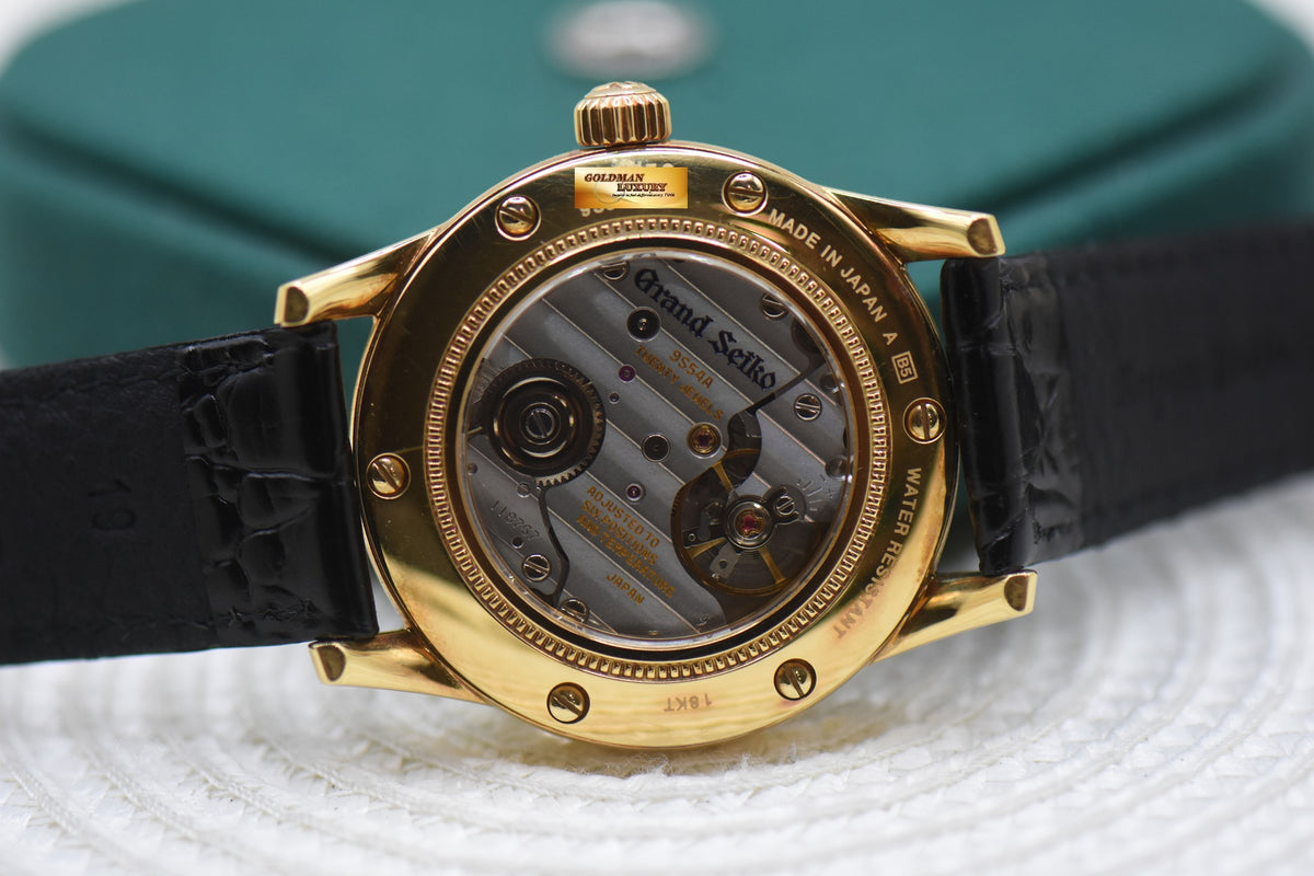GRAND SEIKO 37mm YELLOW GOLD IN LEATHER STRAP MANUAL SBGW008 (RARE-MINT)