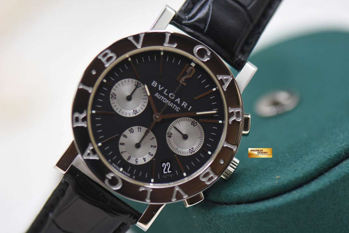BVLGARI BVLGARI 38mm CHRONOGRAPH STEEL IN LEATHER BLACK AUTOMATIC BB38SLCH (MINT)