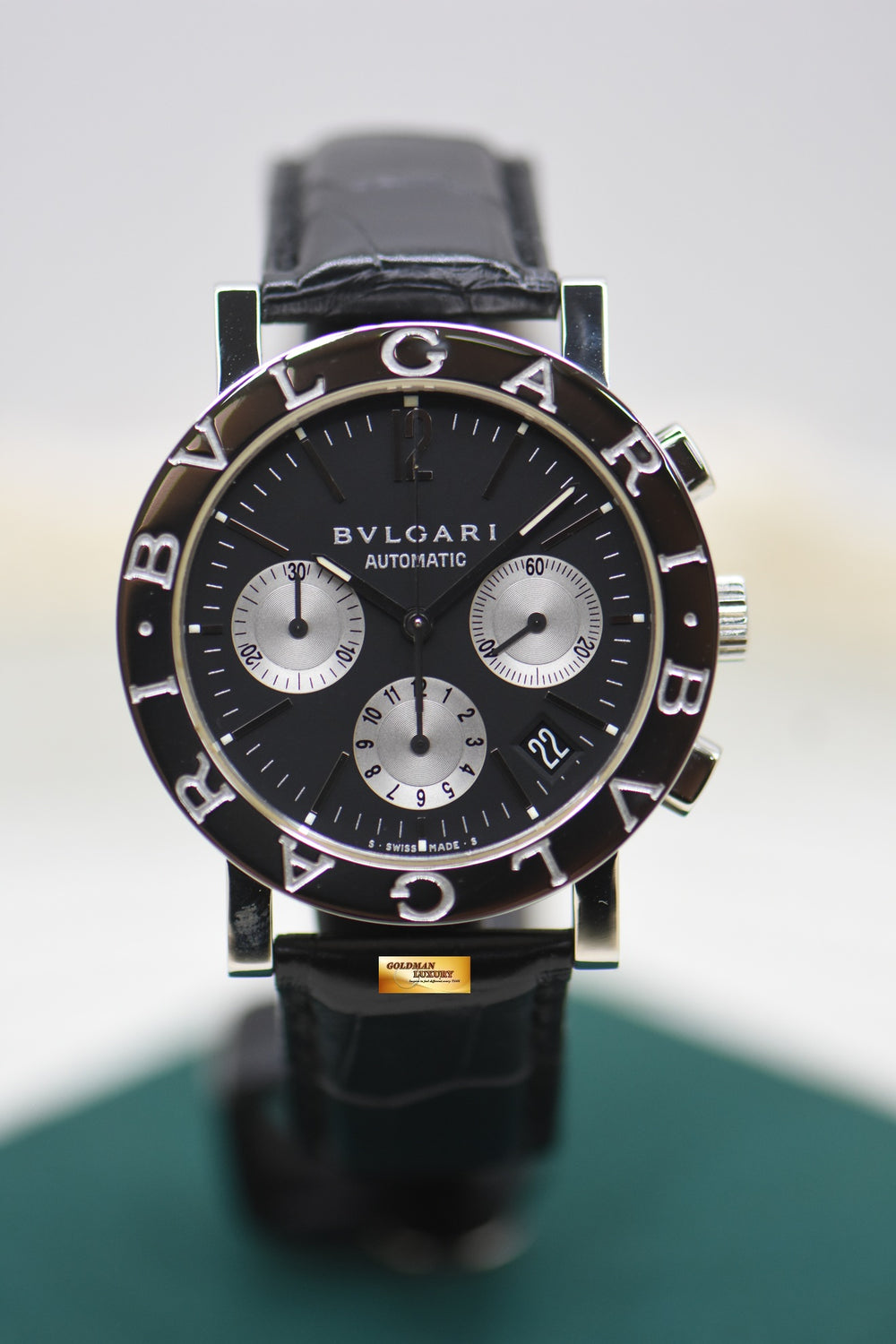 BVLGARI BVLGARI 38mm CHRONOGRAPH STEEL IN LEATHER BLACK AUTOMATIC BB38SLCH (MINT)