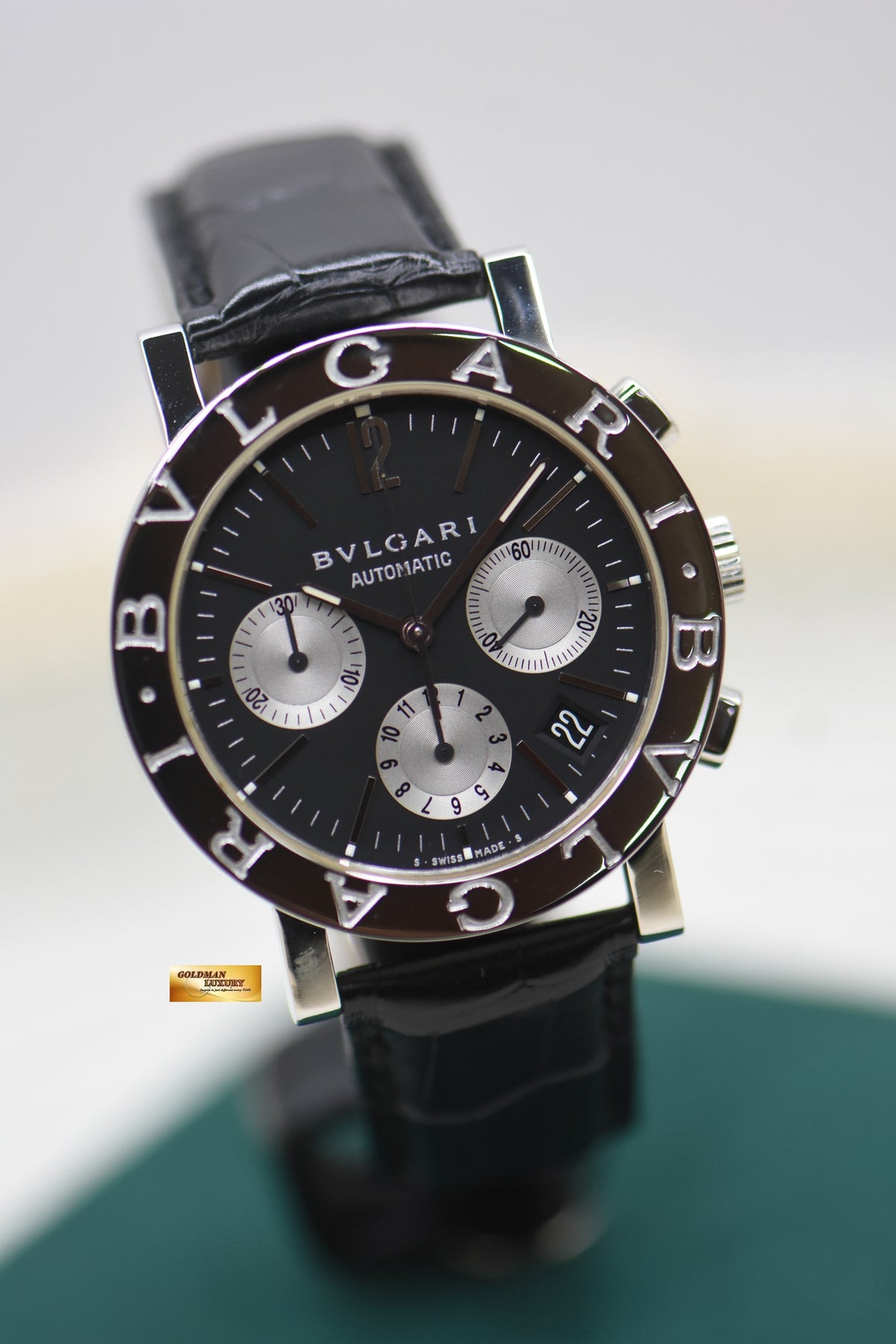 BVLGARI BVLGARI 38mm CHRONOGRAPH STEEL IN LEATHER BLACK AUTOMATIC BB38SLCH (MINT)