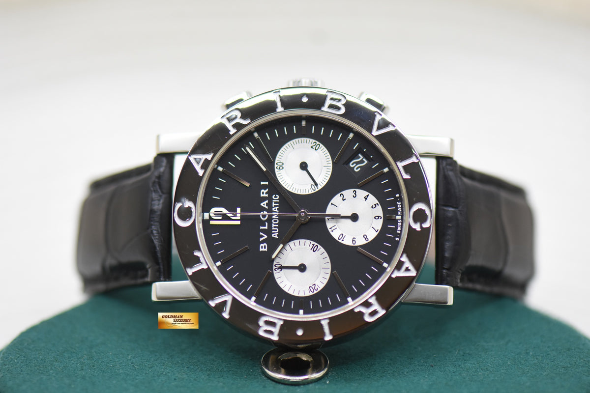 BVLGARI BVLGARI 38mm CHRONOGRAPH STEEL IN LEATHER BLACK AUTOMATIC BB38SLCH (MINT)