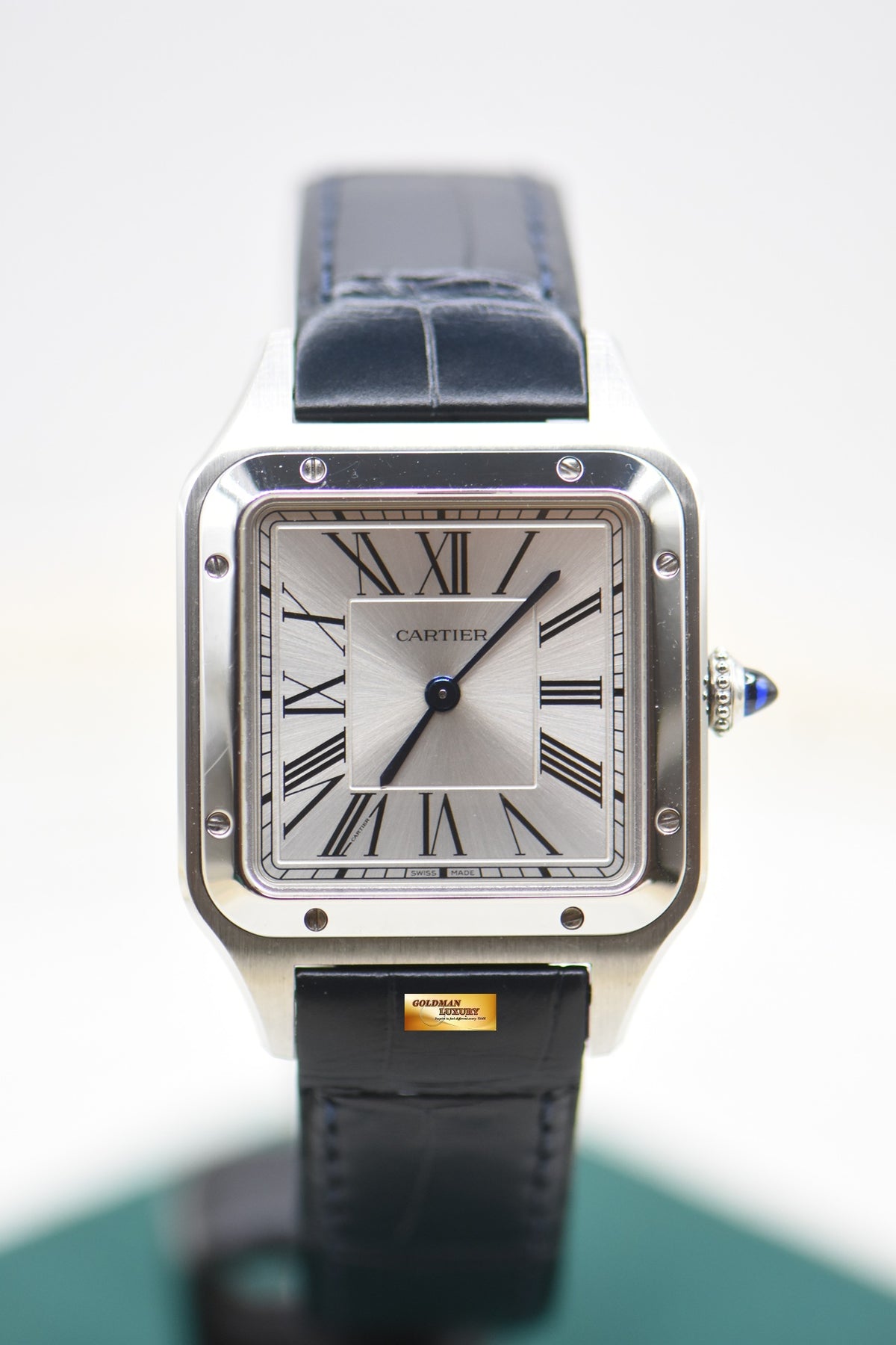 CARTIER SANTOS DUMONT LARGE STEEL IN LEATHER STRAP QUARTZ WSSA0022 (MINT)