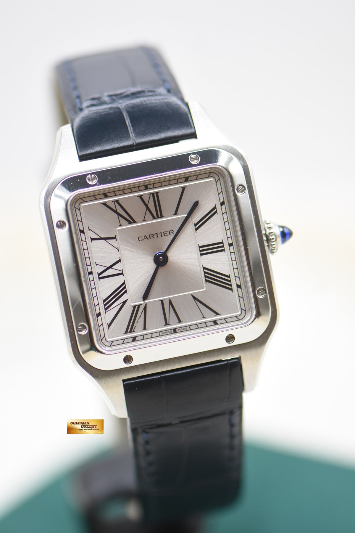 CARTIER SANTOS DUMONT LARGE STEEL IN LEATHER STRAP QUARTZ WSSA0022 (MINT)