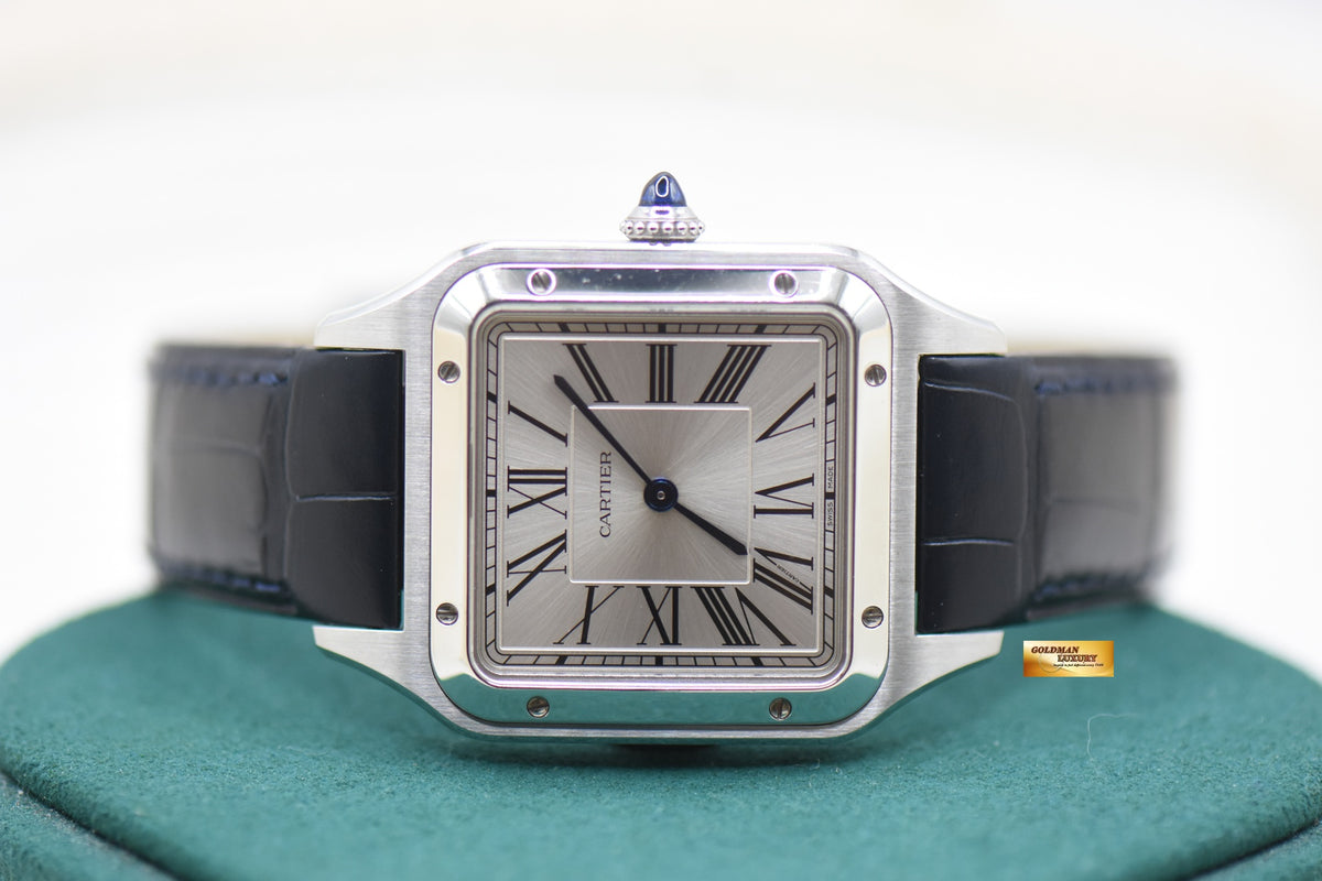 CARTIER SANTOS DUMONT LARGE STEEL IN LEATHER STRAP QUARTZ WSSA0022 (MINT)
