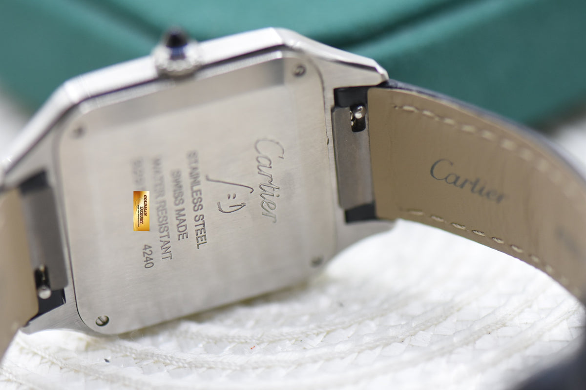 CARTIER SANTOS DUMONT LARGE STEEL IN LEATHER STRAP QUARTZ WSSA0022 (MINT)
