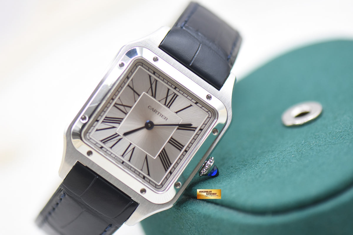 CARTIER SANTOS DUMONT LARGE STEEL IN LEATHER STRAP QUARTZ WSSA0022 (MINT)
