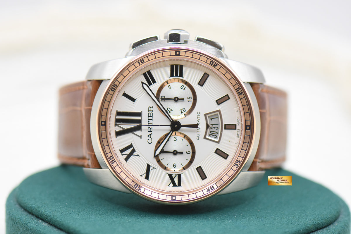 CARTIER CALIBRE De CARTIER CHRONOGRAPH HALF-GOLD IN LEATHER STRAP 42mm AUTOMATIC W7100043 (MINT)