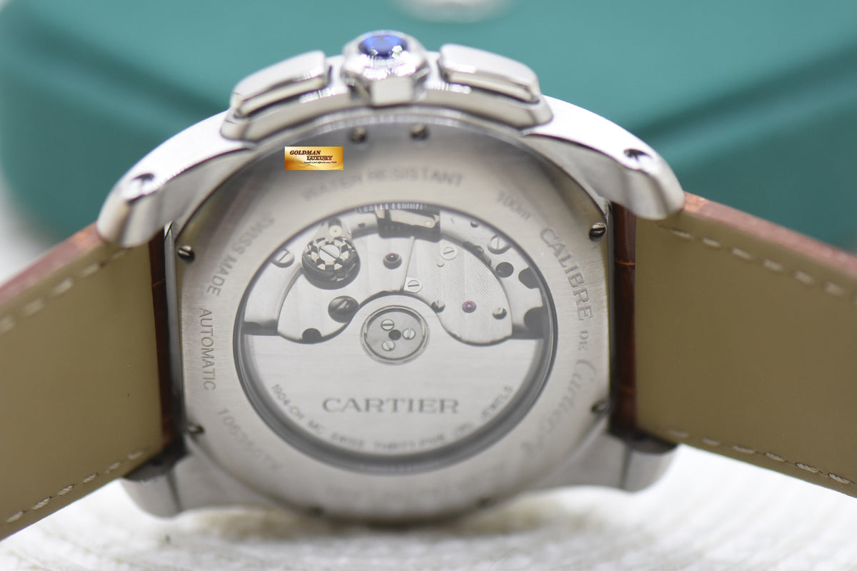 CARTIER CALIBRE De CARTIER CHRONOGRAPH HALF-GOLD IN LEATHER STRAP 42mm AUTOMATIC W7100043 (MINT)