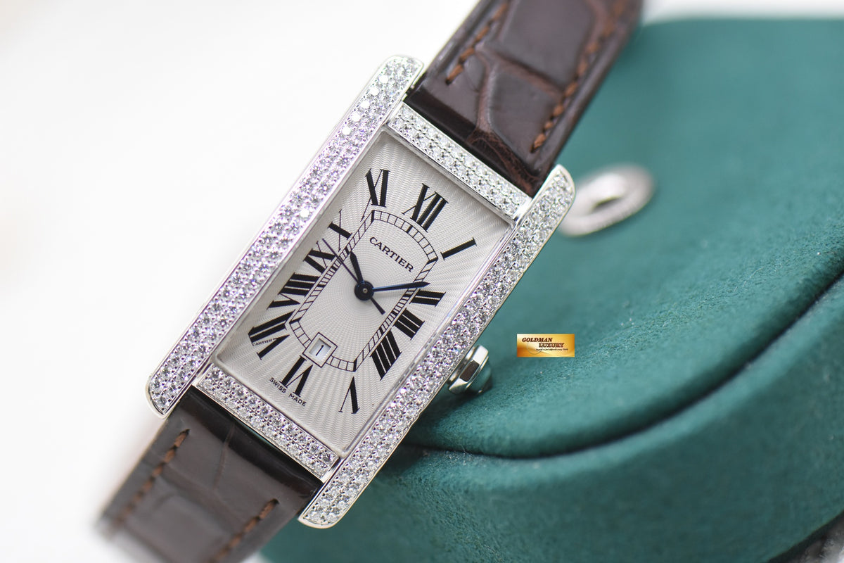 CARTIER TANK AMERICAINE MIDSIZE WHITE GOLD DIAMOND AUTOMATIC WB7045L1 (MINT)