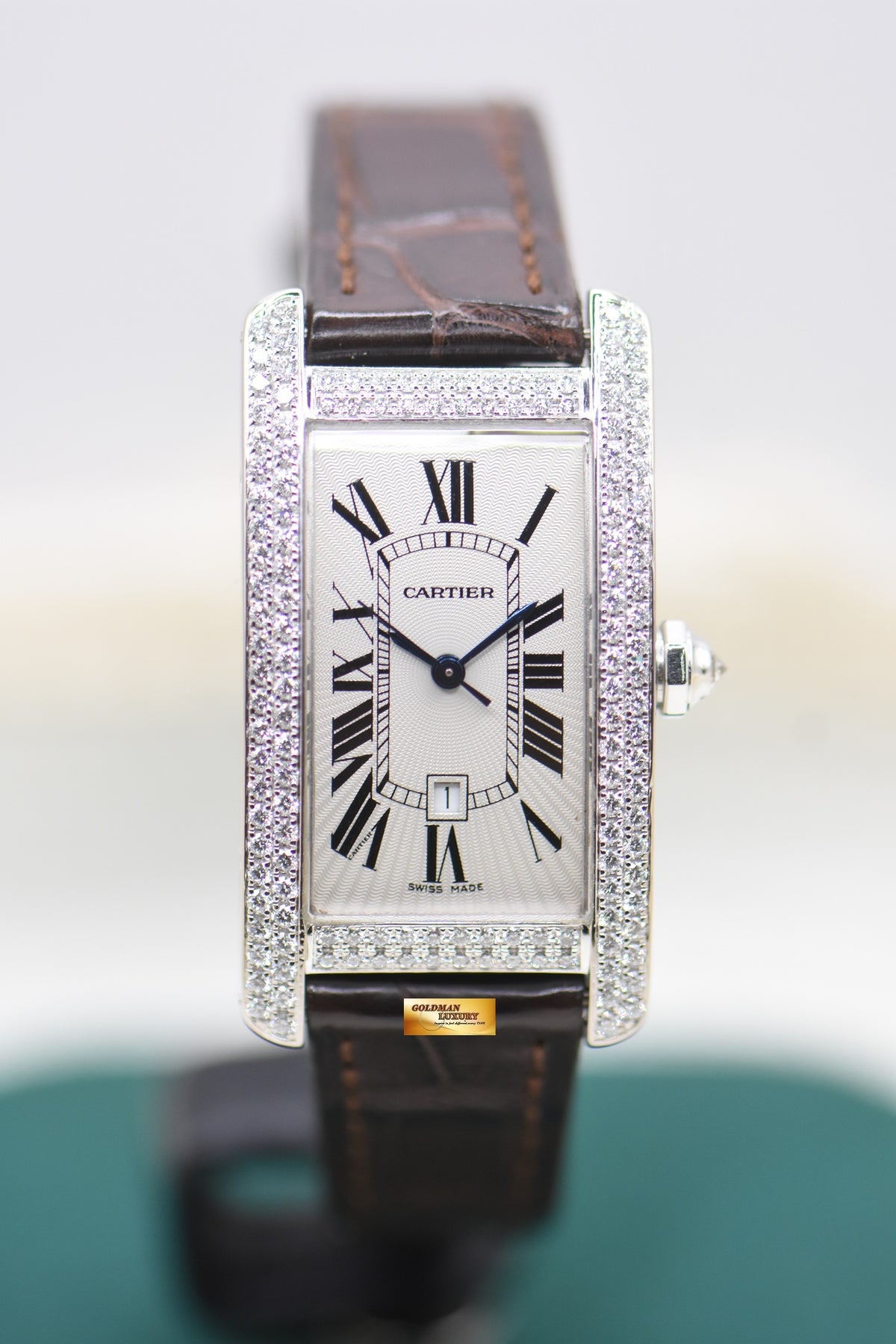 CARTIER TANK AMERICAINE MIDSIZE WHITE GOLD DIAMOND AUTOMATIC WB7045L1 (MINT)