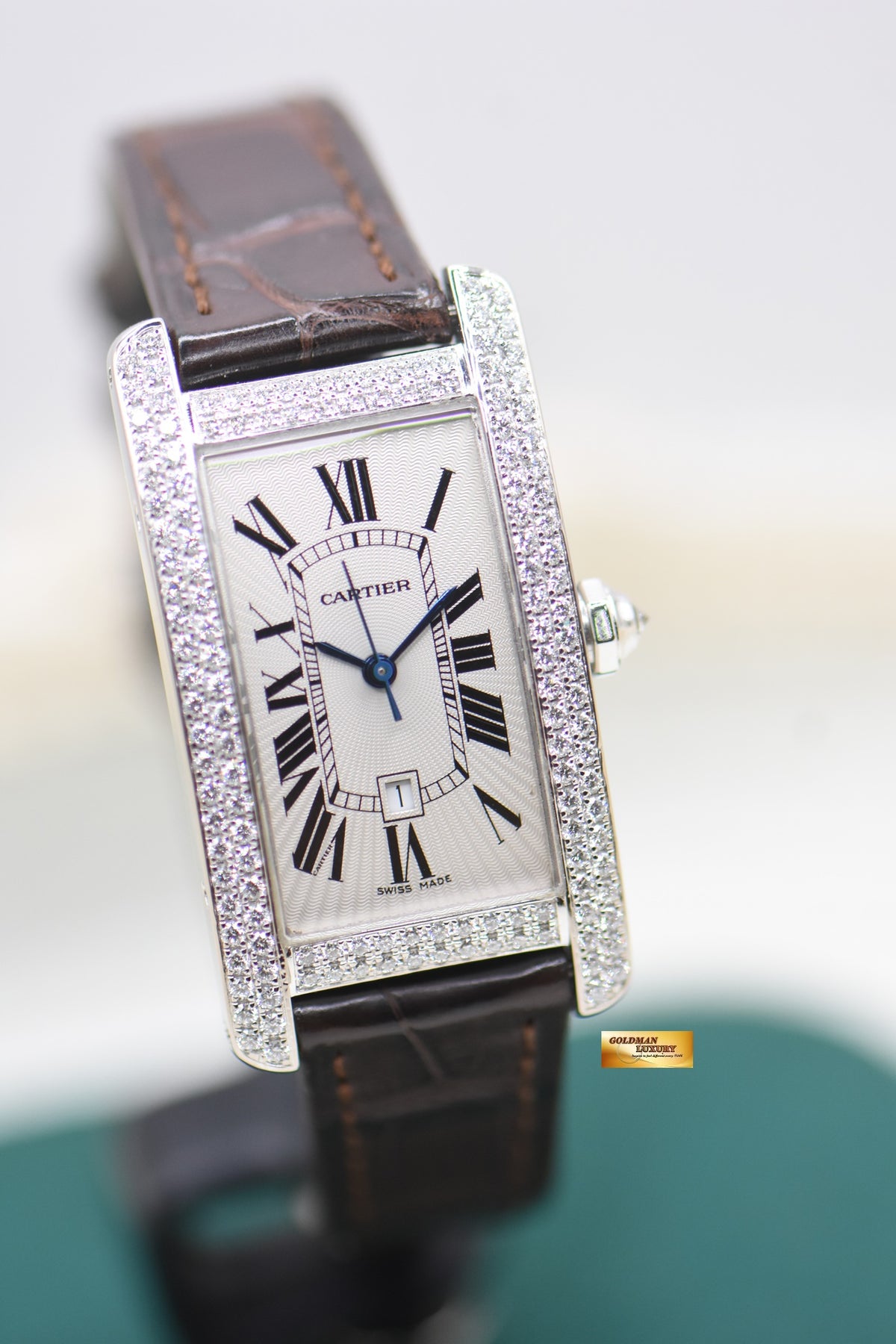 CARTIER TANK AMERICAINE MIDSIZE WHITE GOLD DIAMOND AUTOMATIC WB7045L1 (MINT)