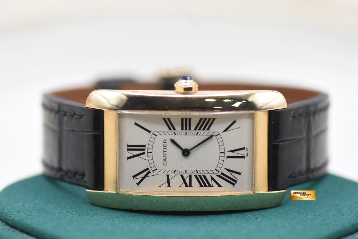 CARTIER TANK AMERICAINE LARGE PRE CPCP 18K YELLOW GOLD IN LEATHER STRAP MANUAL WINDING 1735/1 (MINT)