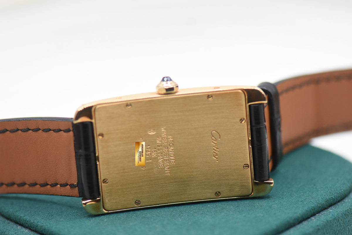CARTIER TANK AMERICAINE LARGE PRE CPCP 18K YELLOW GOLD IN LEATHER STRAP MANUAL WINDING 1735/1 (MINT)