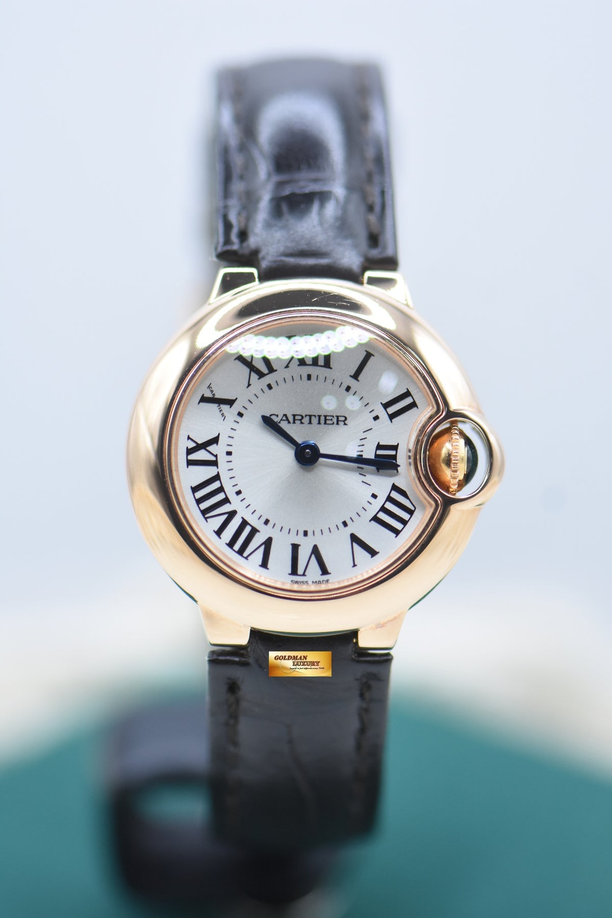 CARTIER BALLON BLEU 28mm ROSE GOLD IN LEATHER STRAP QUARTZ W6900256 (MINT)