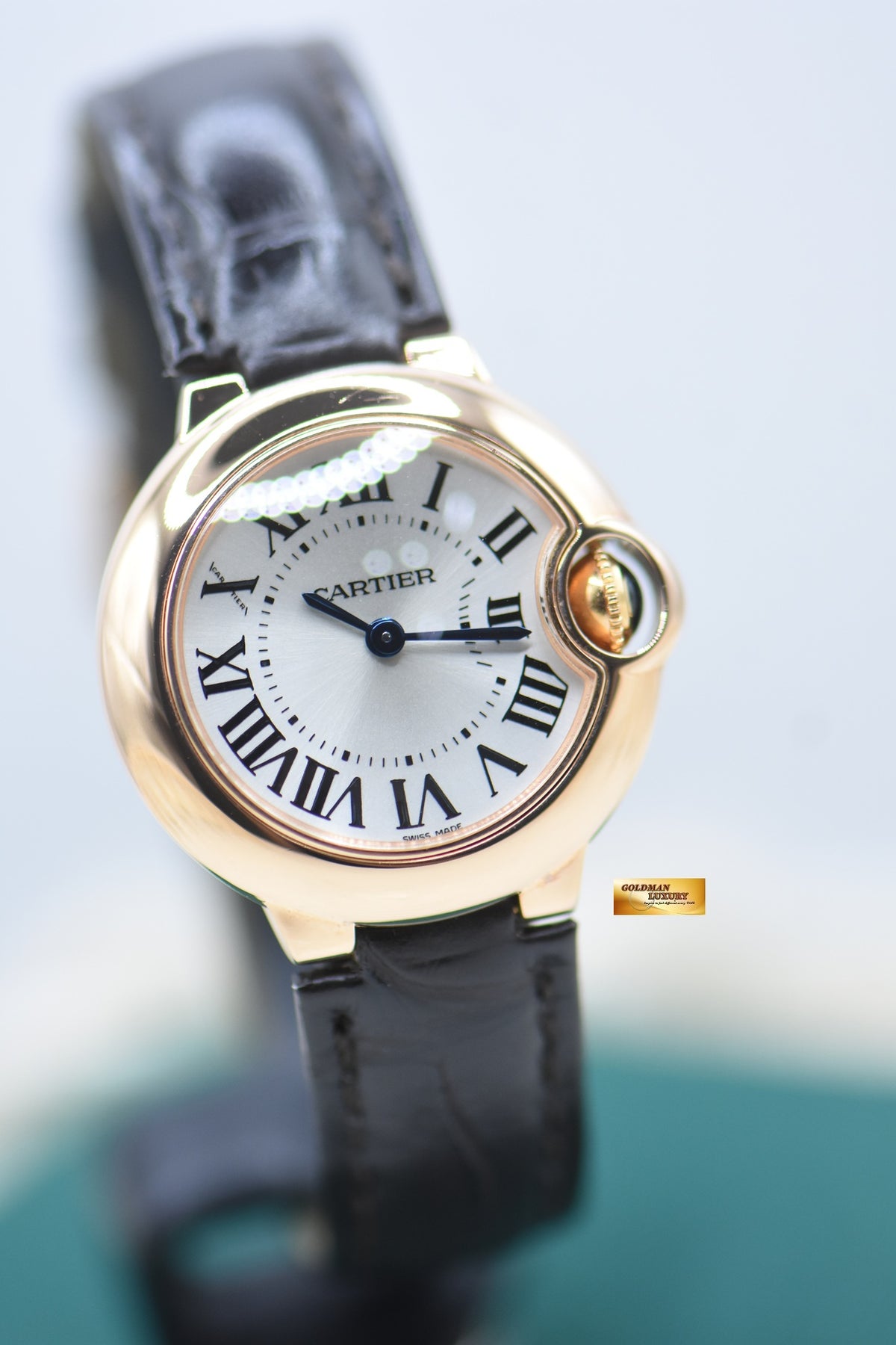 CARTIER BALLON BLEU 28mm ROSE GOLD IN LEATHER STRAP QUARTZ W6900256 (MINT)