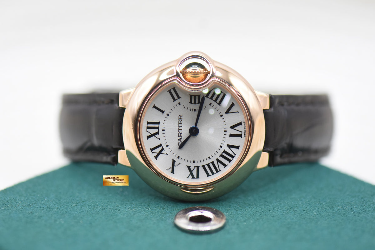 CARTIER BALLON BLEU 28mm ROSE GOLD IN LEATHER STRAP QUARTZ W6900256 (MINT)