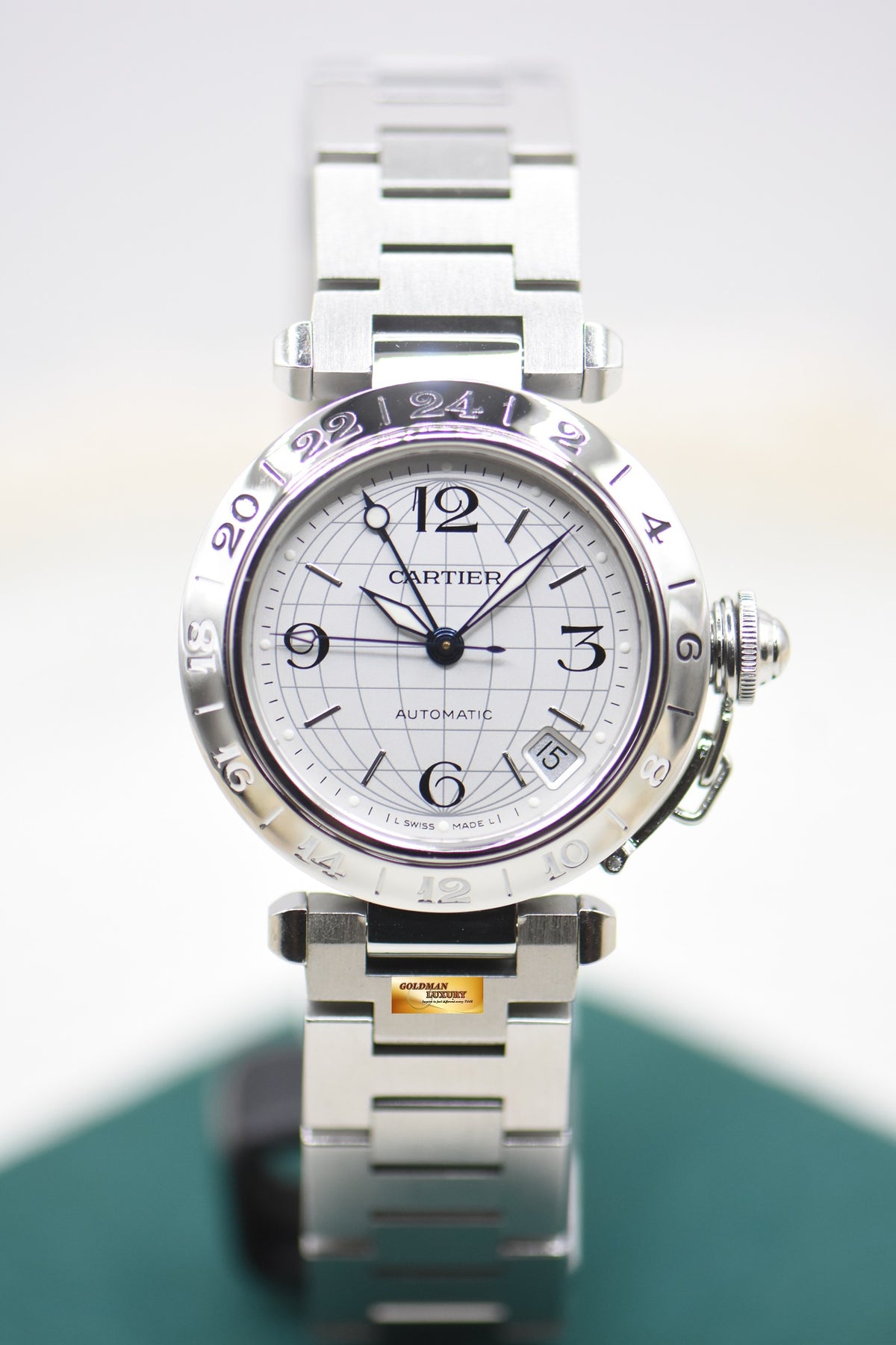 CARTIER PASHA C GMT MERIDIAN STEEL IN BRACELET AUTOMATIC W31029M7 (MINT)