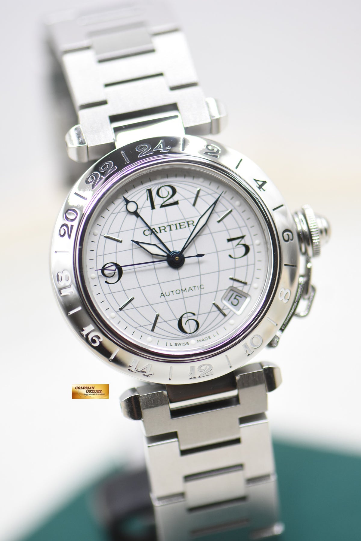 CARTIER PASHA C GMT MERIDIAN STEEL IN BRACELET AUTOMATIC W31029M7 (MINT)