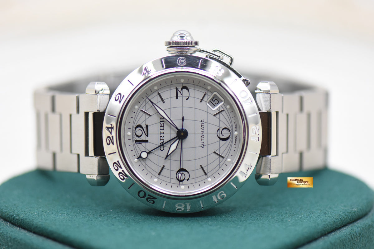 CARTIER PASHA C GMT MERIDIAN STEEL IN BRACELET AUTOMATIC W31029M7 (MINT)