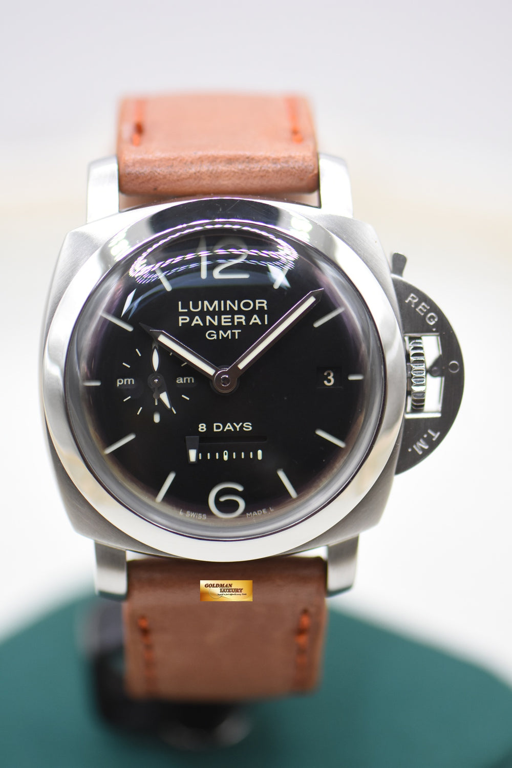 PANERAI LUMINOR GMT 1950 8 DAYS POWER RESERVE am/pm DIAL MANUAL WINDING PAM 233 (MINT)