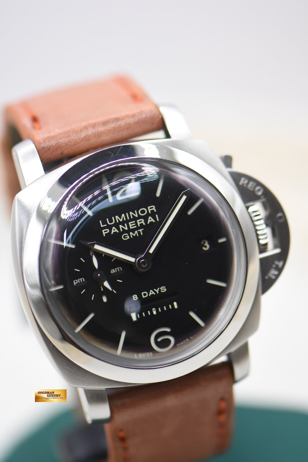 PANERAI LUMINOR GMT 1950 8 DAYS POWER RESERVE am/pm DIAL MANUAL WINDING PAM 233 (MINT)