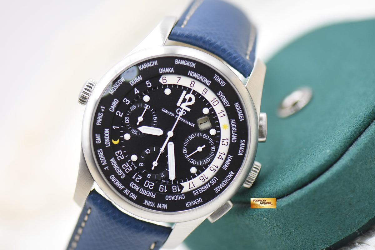 GIRARD PERREGAUX WW.TC 43mm FINANCIAL CHRONOGRAPH STEEL IN LEATHER AUTOMATIC 49805 (MINT)