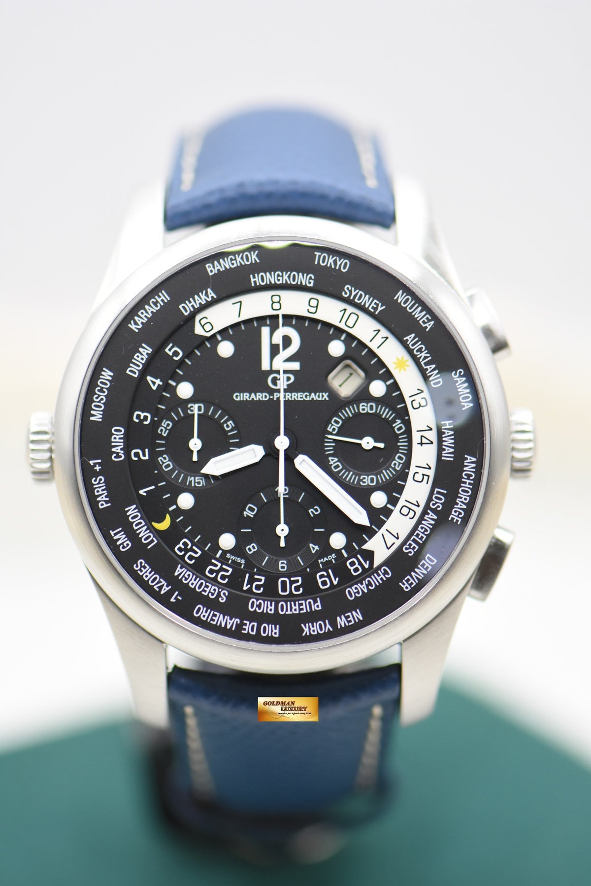 GIRARD PERREGAUX WW.TC 43mm FINANCIAL CHRONOGRAPH STEEL IN LEATHER AUTOMATIC 49805 (MINT)