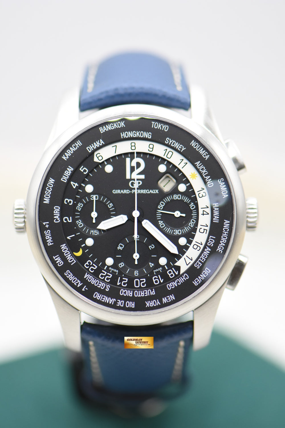 GIRARD PERREGAUX WW.TC 43mm FINANCIAL CHRONOGRAPH STEEL IN LEATHER AUTOMATIC 49805 (MINT)