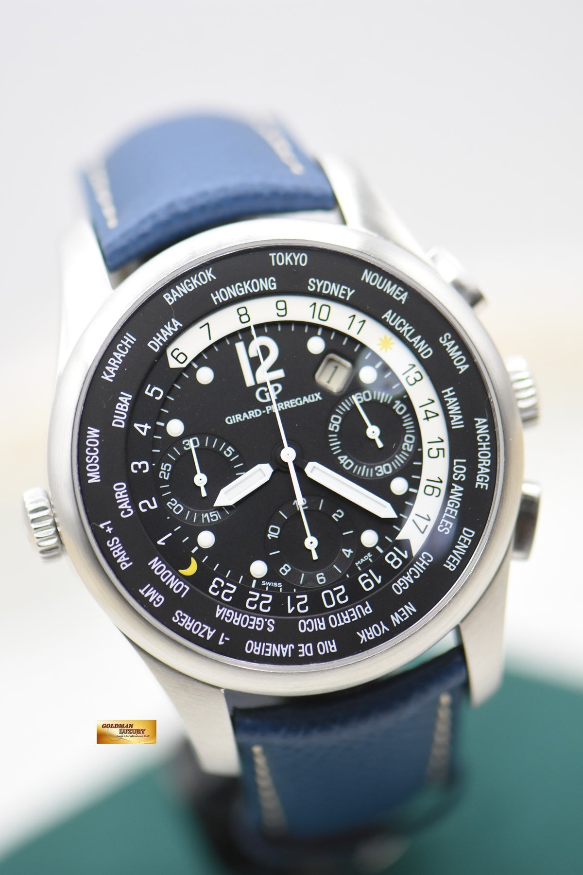 GIRARD PERREGAUX WW.TC 43mm FINANCIAL CHRONOGRAPH STEEL IN LEATHER AUTOMATIC 49805 (MINT)