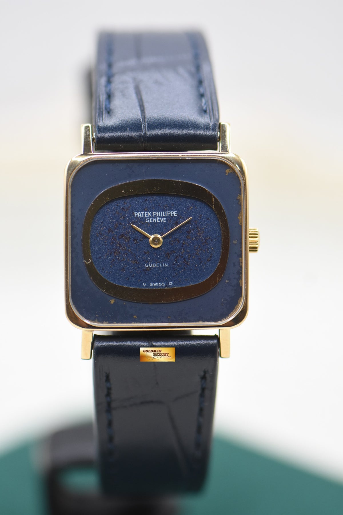 PATEK PHILIPPE GUBELIN SIGNED VINTAGE 25mm YELLOW GOLD IN LEATHER STRAP BLUE DIAL MANUAL WINDING 4183 (VINTAGE)