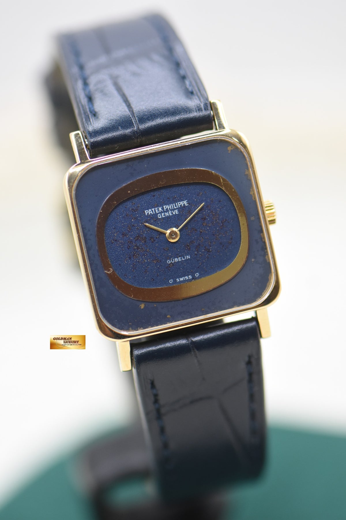 PATEK PHILIPPE GUBELIN SIGNED VINTAGE 25mm YELLOW GOLD IN LEATHER STRAP BLUE DIAL MANUAL WINDING 4183 (VINTAGE)