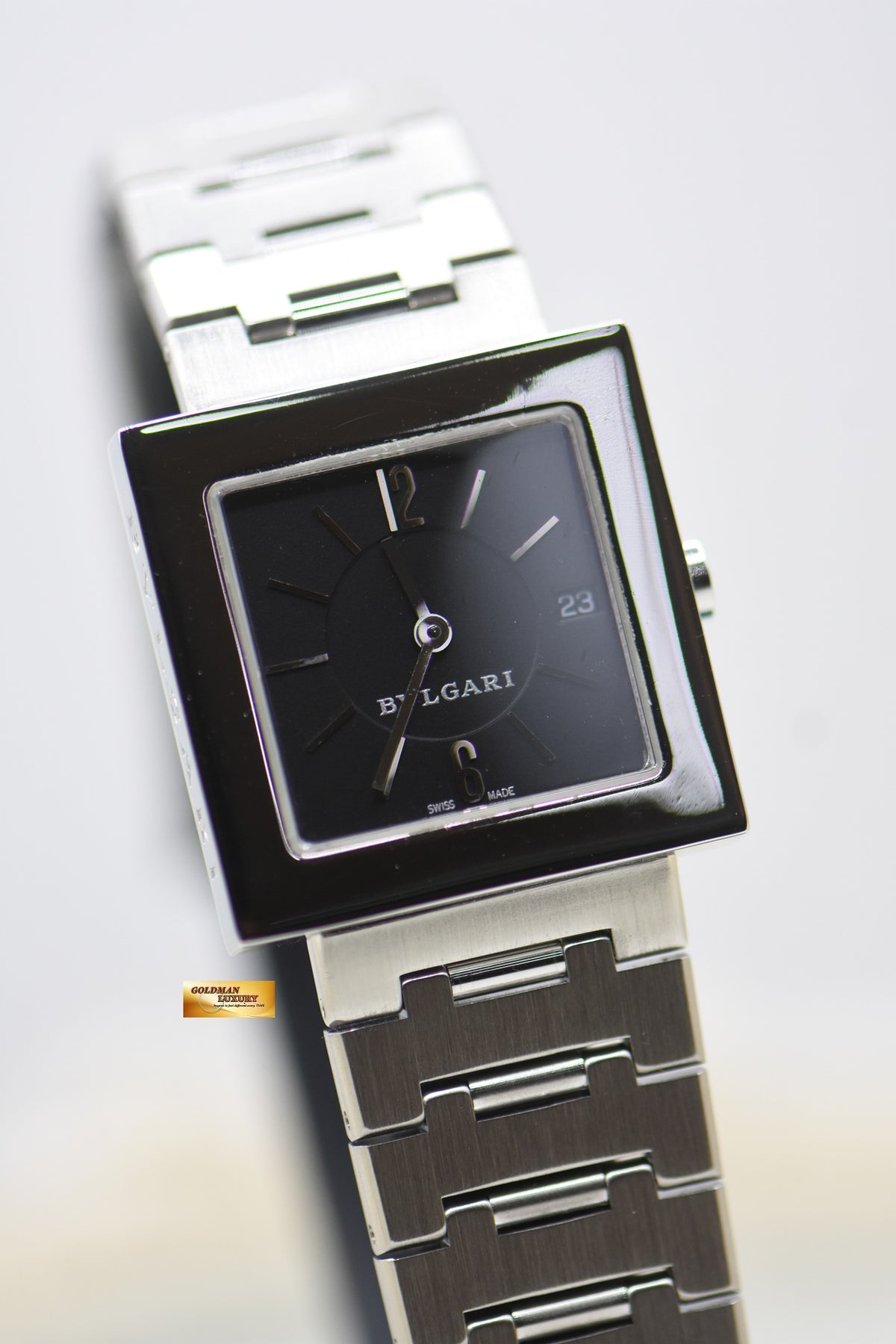 BVLGARI QUADRATO SQUARE STEEL BRACELET QUARTZ SQ22SS (MINT)