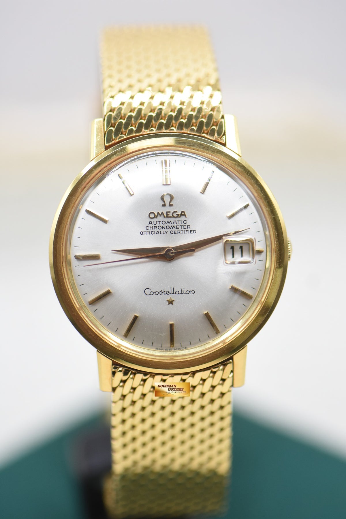 OMEGA CONSTELLATION CHRONOMETER DATE 36mm YELLOW GOLD MILANESE BRACELET AUTOMATIC 168.004 (MINT)