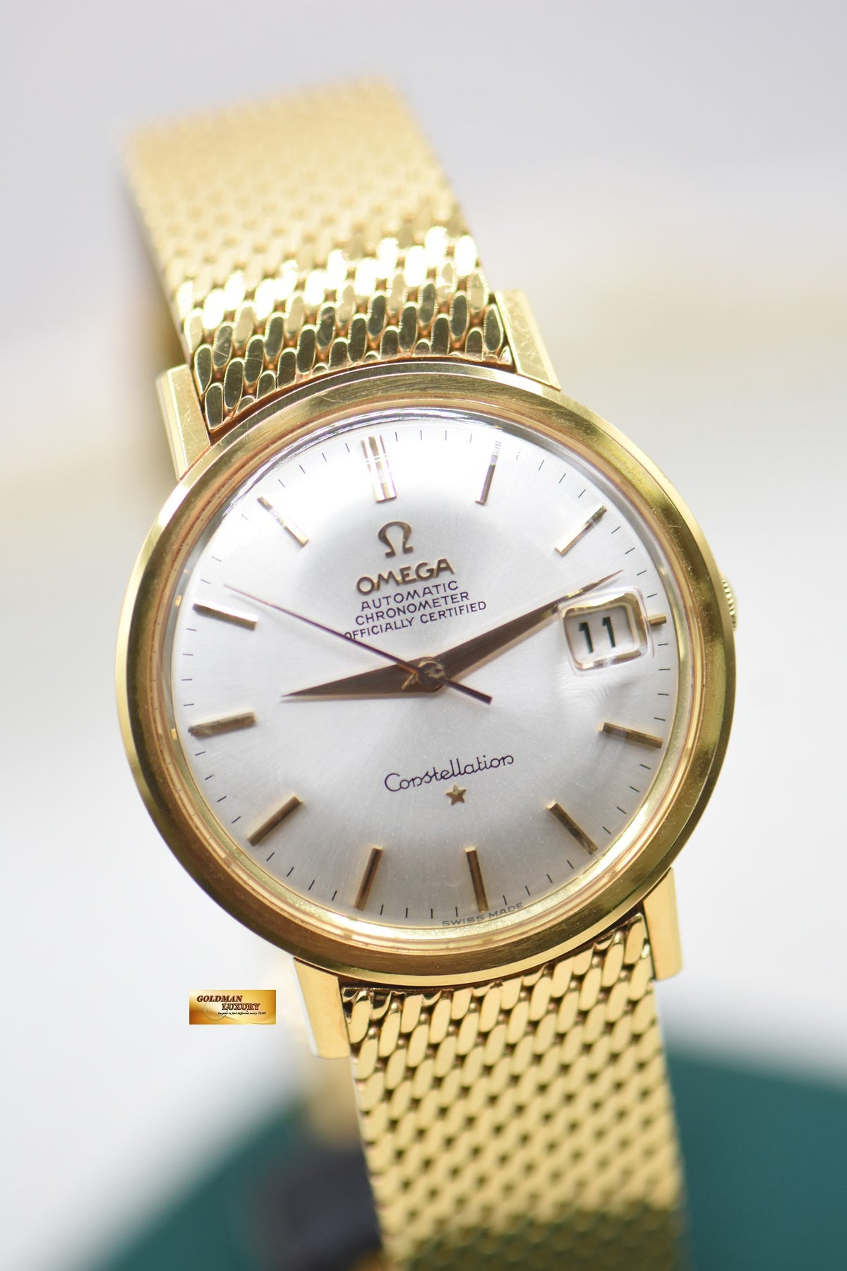 OMEGA CONSTELLATION CHRONOMETER DATE 36mm YELLOW GOLD MILANESE BRACELET AUTOMATIC 168.004 (MINT)