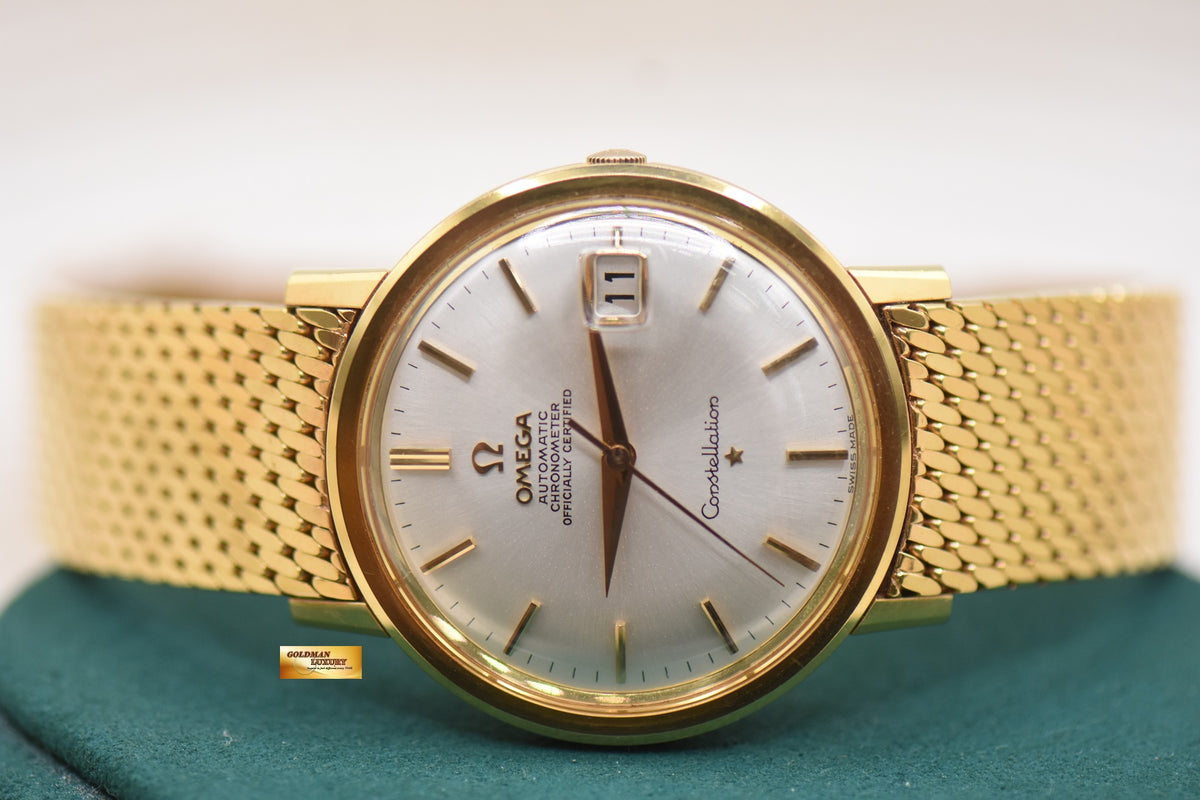 OMEGA CONSTELLATION CHRONOMETER DATE 36mm YELLOW GOLD MILANESE BRACELET AUTOMATIC 168.004 (MINT)