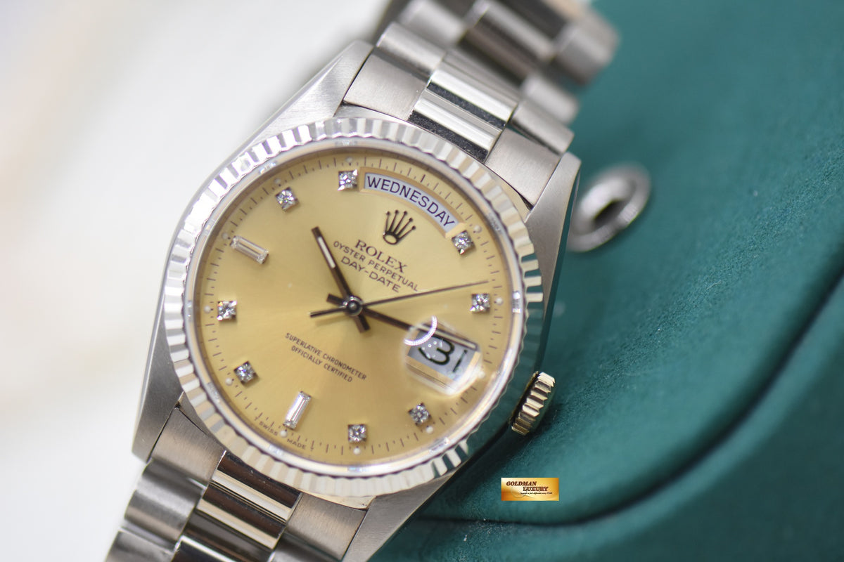 ROLEX OYSTER DAY-DATE 36mm WHITE GOLD IN BRACELET DIAMOND DIAL 18239 (MINT)