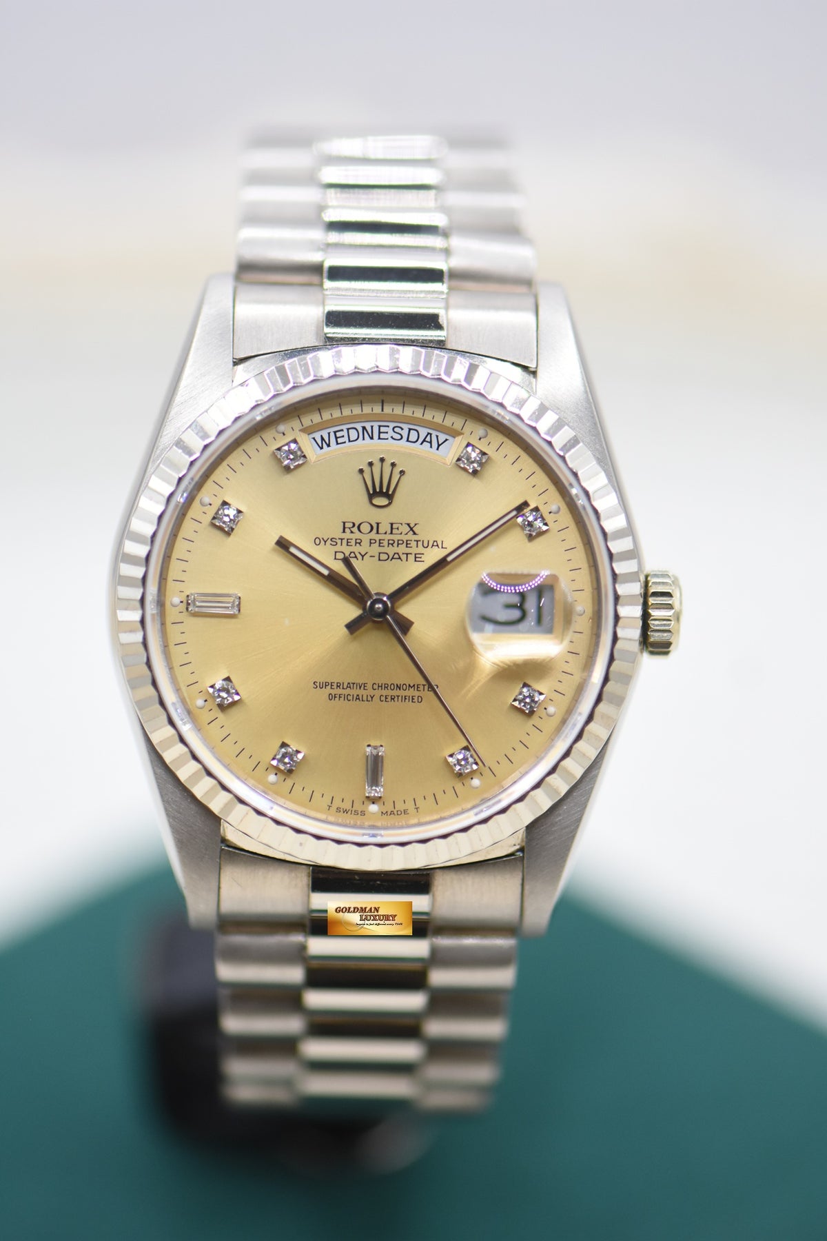 ROLEX OYSTER DAY-DATE 36mm WHITE GOLD IN BRACELET DIAMOND DIAL 18239 (MINT)