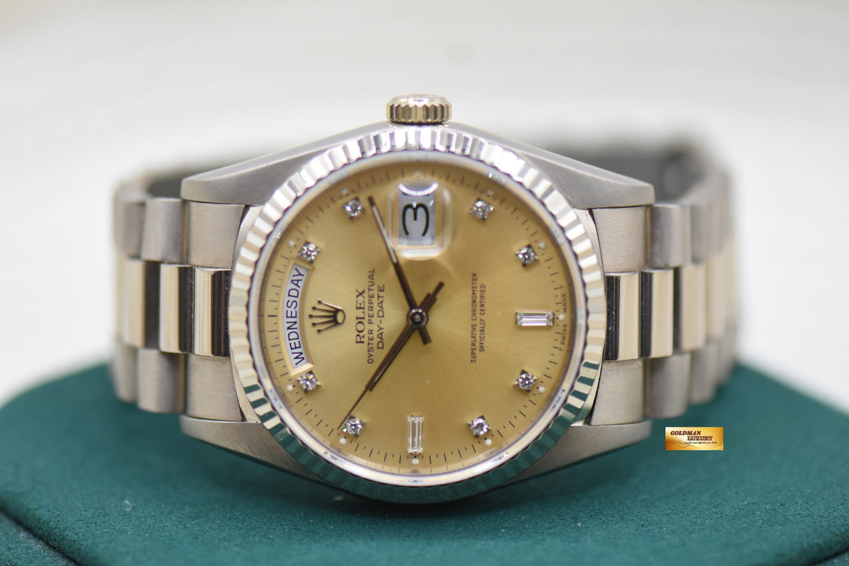 ROLEX OYSTER DAY-DATE 36mm WHITE GOLD IN BRACELET DIAMOND DIAL 18239 (MINT)