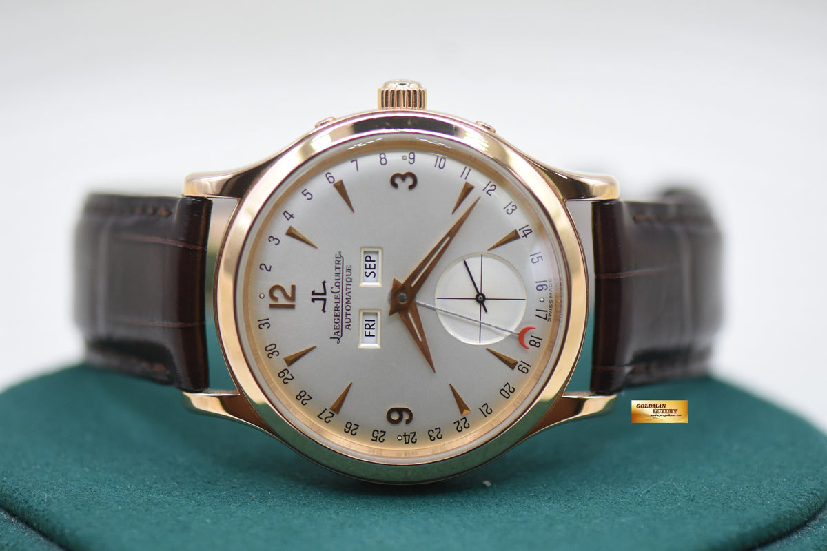 JLC MASTER CONTROL TRIPLE CALENDAR DATE ROSE GOLD IN LEATHER AUTOMATIC 140.2.87 (MINT)