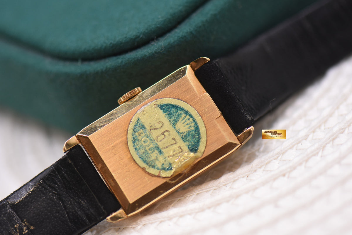 ROLEX ORCHID LADIES 24mm YELLOW GOLD IN LEATHER STRAP MANUAL WINDING 2677 (MINT)