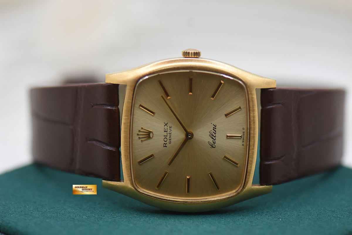 ROLEX CELLINI TONNEAU-SHAPED 32mm YELLOW GOLD IN LEATHER STRAP MANUAL WINDING 3805 (MINT)