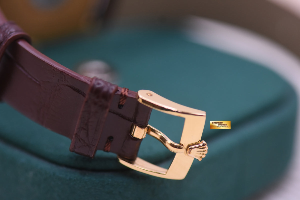 ROLEX CELLINI TONNEAU-SHAPED 32mm YELLOW GOLD IN LEATHER STRAP MANUAL WINDING 3805 (MINT)