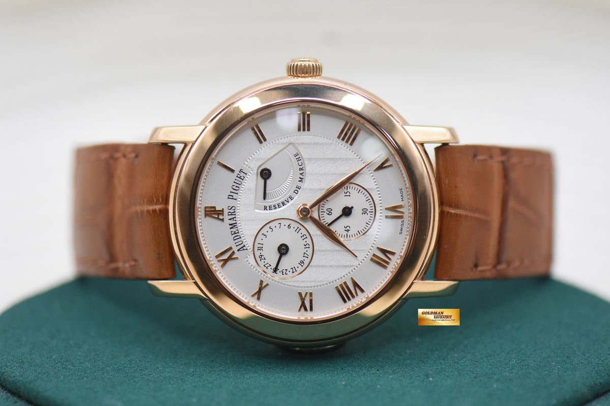AP JULES AUDEMARS POWER RESERVE 36mm ROSE GOLD IN LEATHER STRAP MANUAL 25955OR (MINT)