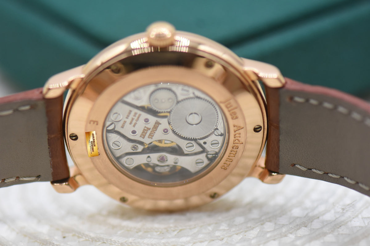 AP JULES AUDEMARS POWER RESERVE 36mm ROSE GOLD IN LEATHER STRAP MANUAL 25955OR (MINT)