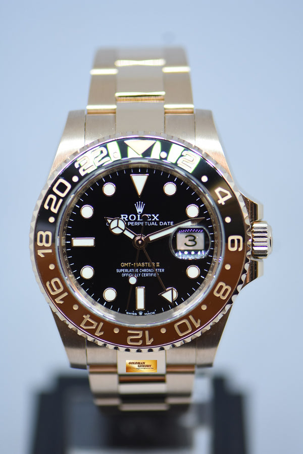 [SOLD] ROLEX OYSTER PERPETUAL GMT-MASTER II “ROOT-BEER” CERAMIC BROWN BEZEL EVEROSE GOLD BRACELET 126715CHNR (LNIB)