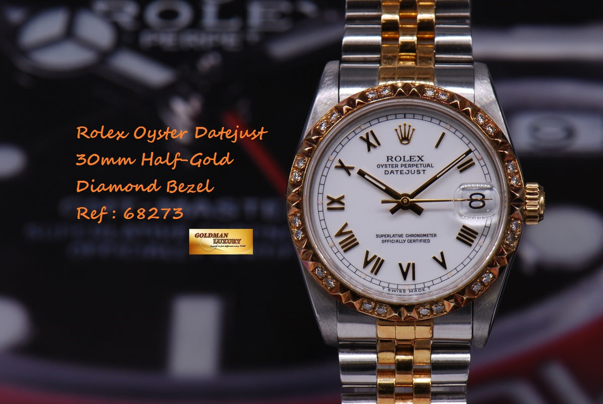 [SOLD] ROLEX OYSTER PERPETUAL DATEJUST 30mm HALF-GOLD DIAMOND BEZEL Ref 68273 (NEAR MINT)