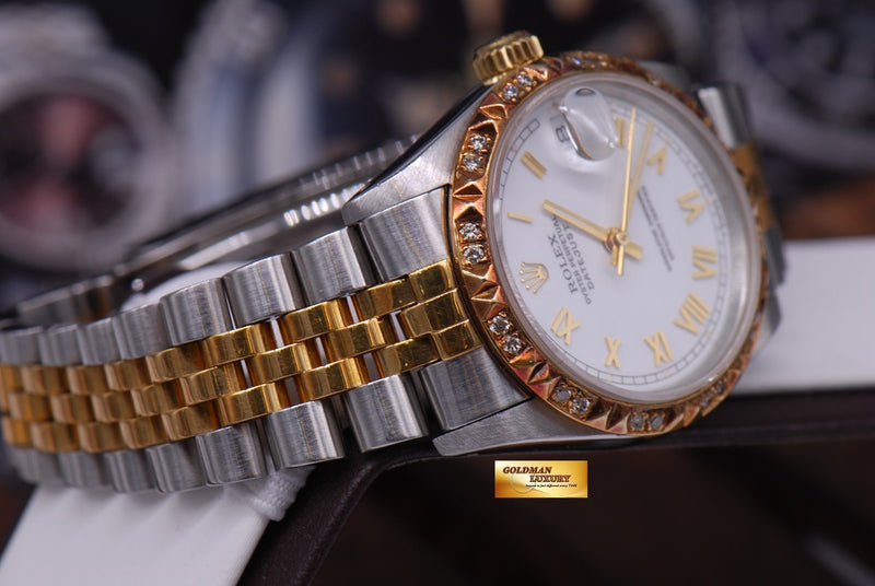 SOLD ROLEX OYSTER PERPETUAL DATEJUST 30mm HALF GOLD DIAMOND BEZEL Re Goldman Luxury