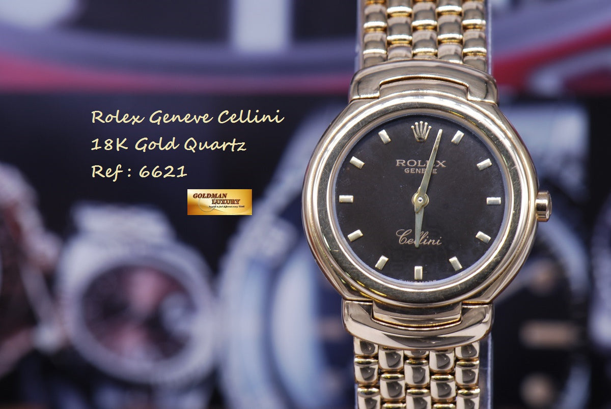 [SOLD] ROLEX GENEVE CELLINI 18K YELLOW GOLD LADIES QUARTZ Ref 6621 (MINT)